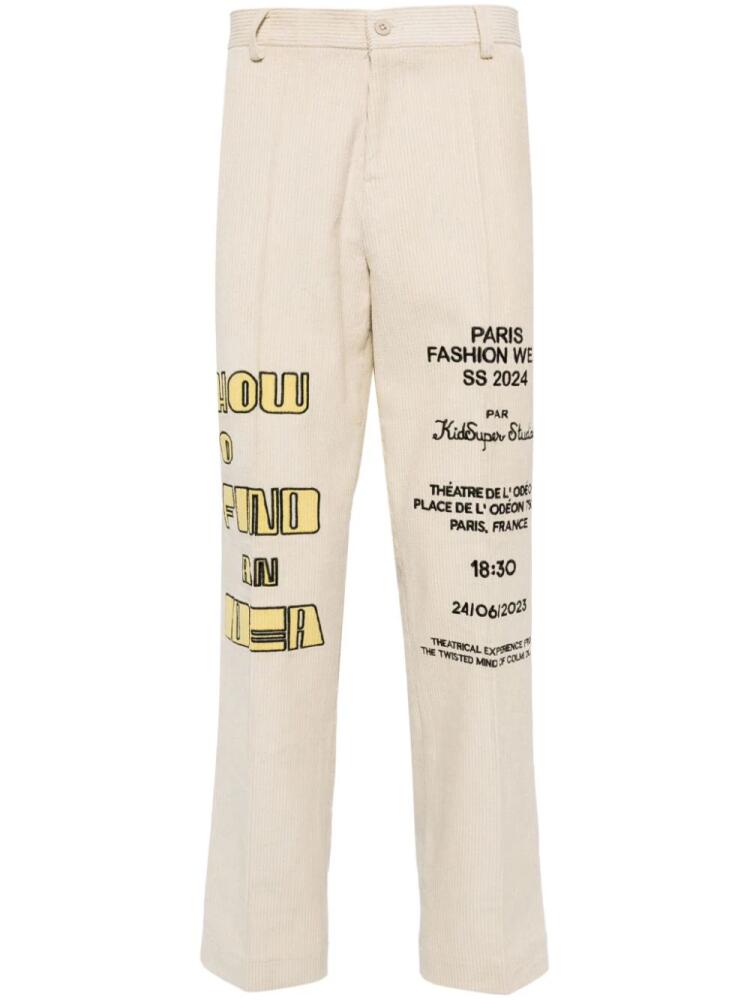 KidSuper embroidered-motif corduroy trousers - Neutrals Cover