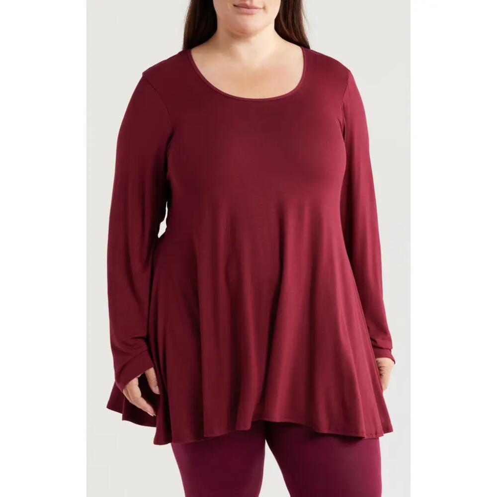 24seven Comfort Apparel Swing Asymmetric Hem Tunic Top in Wine Cover