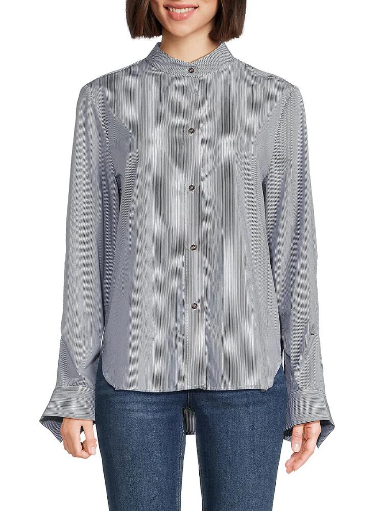 TWP Women's Striped Long Sleeve Shirt - White Midnight Cover