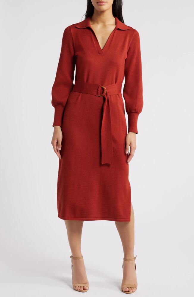 Julia Jordan Johnny Collar Long Sleeve Midi Sweater Dress in Spice Cover