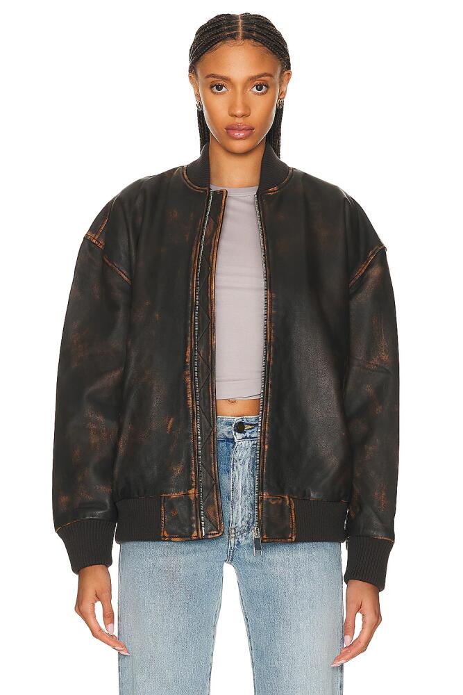 GRLFRND Distressed Leather Oversized Bomber in Brown Cover