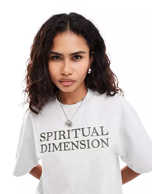 Urban Revivo spiritual dimension slogan oversized t-shirt in gray heather Cover