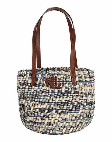 Lauren Ralph Lauren Striped Straw Medium Hartley Tote Bag Woman Shoulder bag Navy blue Paper Yarn Cover