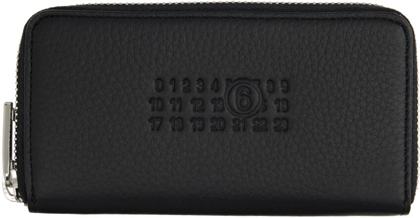 MM6 Maison Margiela Black Grainy Leather Label Zip Wallet Cover