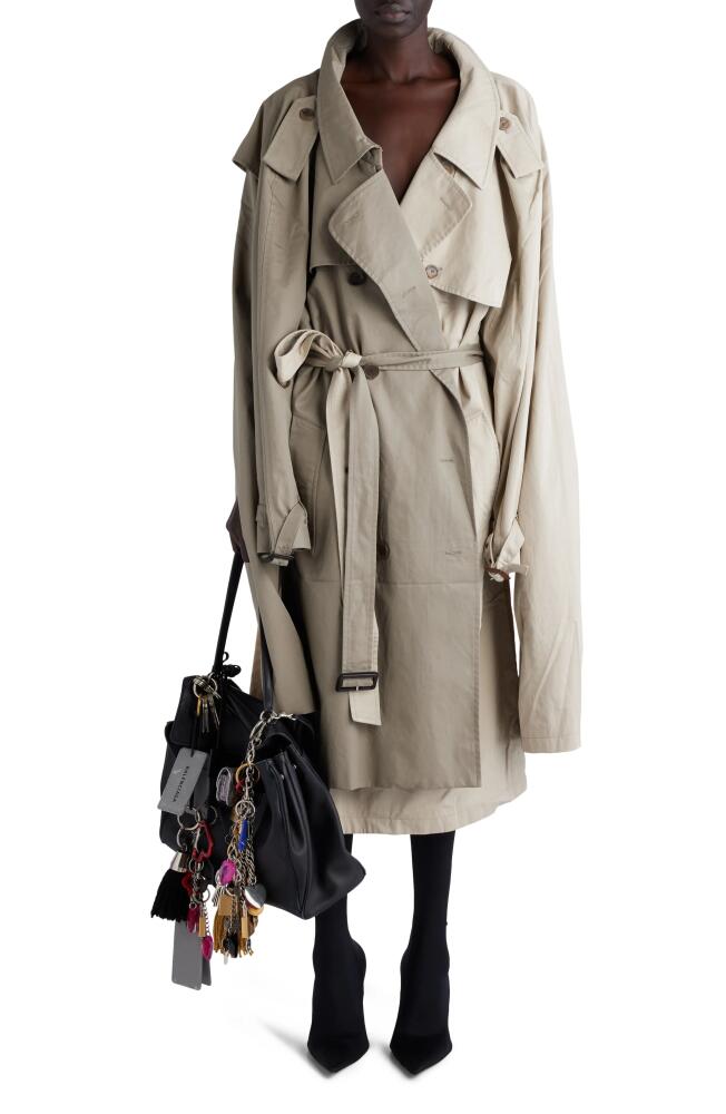 Balenciaga Double Sleeve Mixed Media Trench Coat in Beige Cover