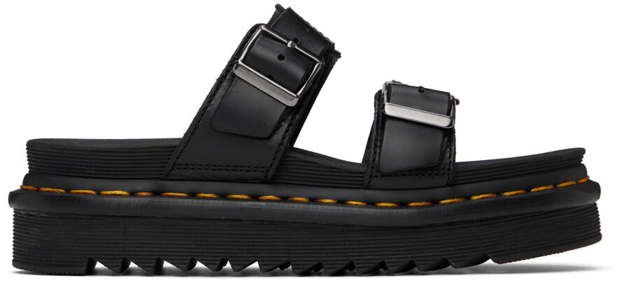 Dr. Martens Black Myles Leather Buckle Slide Sandals Cover