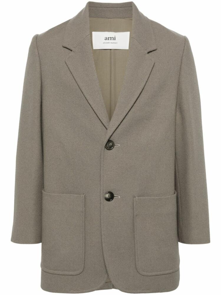 AMI Paris single-breasted virgin-wool blend blazer - Grey Cover