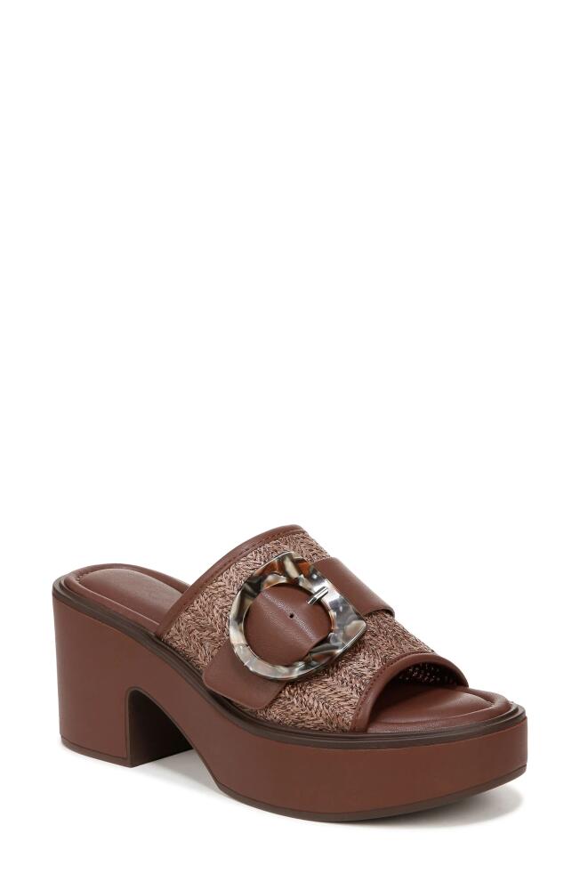 Naturalizer Clara 2 Wedge Platform Slide Sandal in Cappuccino Brown Raffia Cover