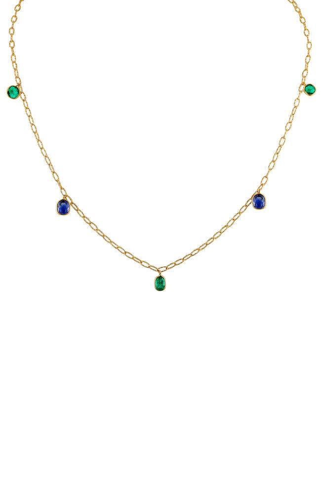 Mindi Mond Burma Sapphire & Colombian Emerald Station Necklace in 18K Yellow Gold Cover