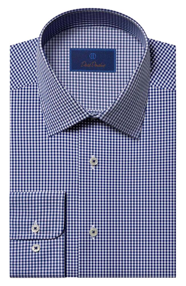 David Donahue Gingham Barrel Cuff Dress Shirt in Navy/White Cover