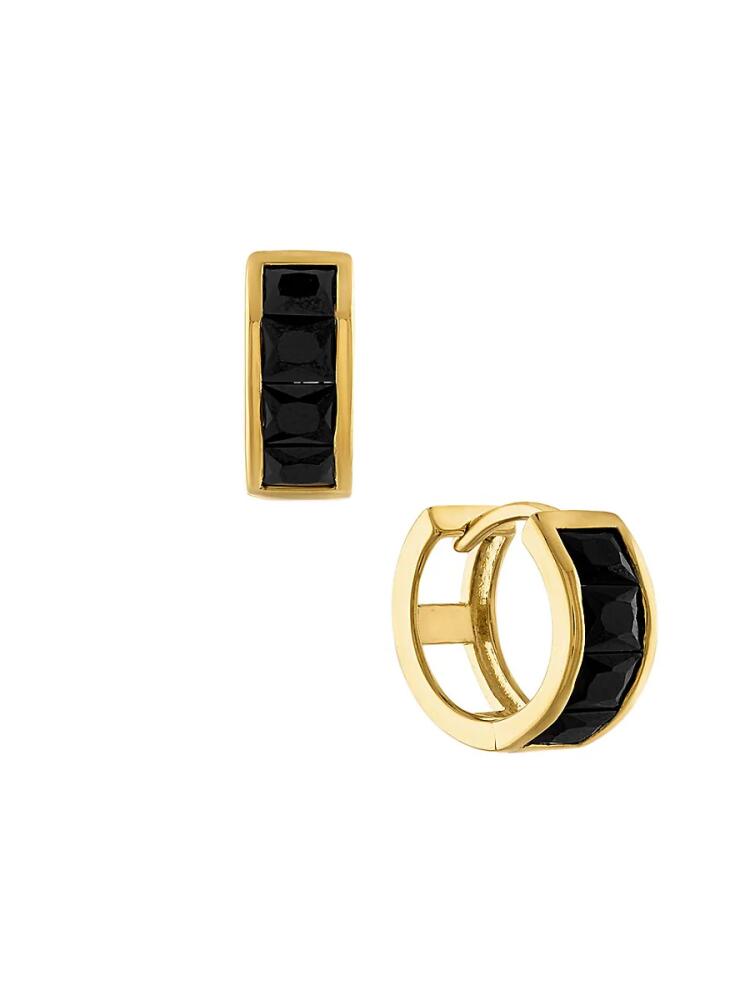 Esquire Men's 14K Goldplated Sterling Silver & Black Spinel Hoop Earrings Cover