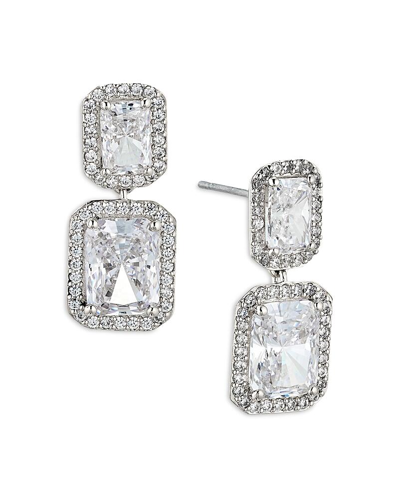 Nadri Emerald Cut Halo Drop Earrings in 18K Gold Plated or Rhodium Plated Cover