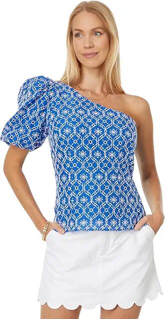 Lilly Pulitzer Delilah One Shoulder Eyelet (Blue Grotto Flutter Eyelet) Women's Clothing Cover