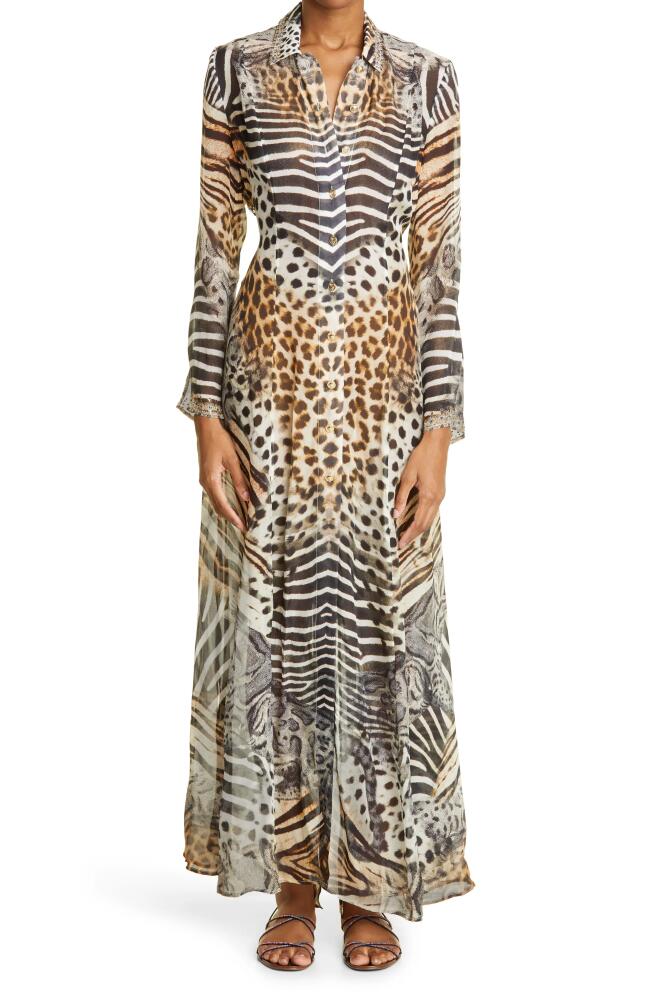 Camilla For the Love of Leo Embellished Animal Print Long Sleeve Cover-Up Dress Cover