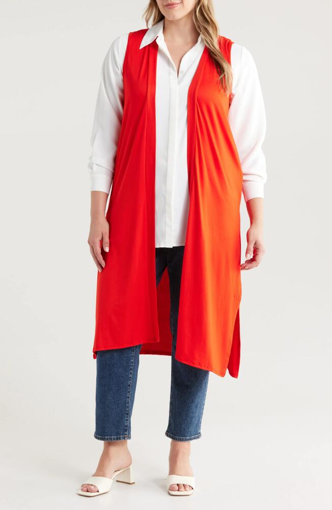 24seven Comfort Apparel Open Front Long Vest in Orange Cover