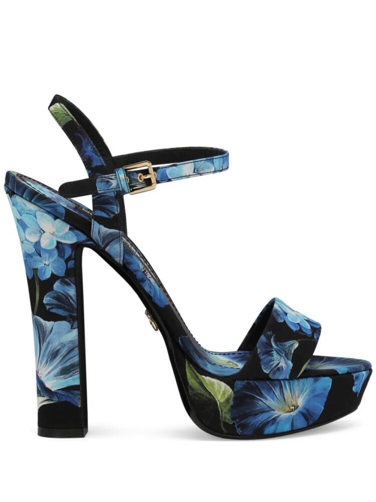 Dolce & Gabbana floral-print charmeuse platform sandals - Blue Cover