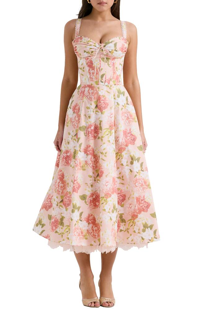 HOUSE OF CB Rosalee Floral Stretch Cotton Petticoat Dress in Peony Print Cover