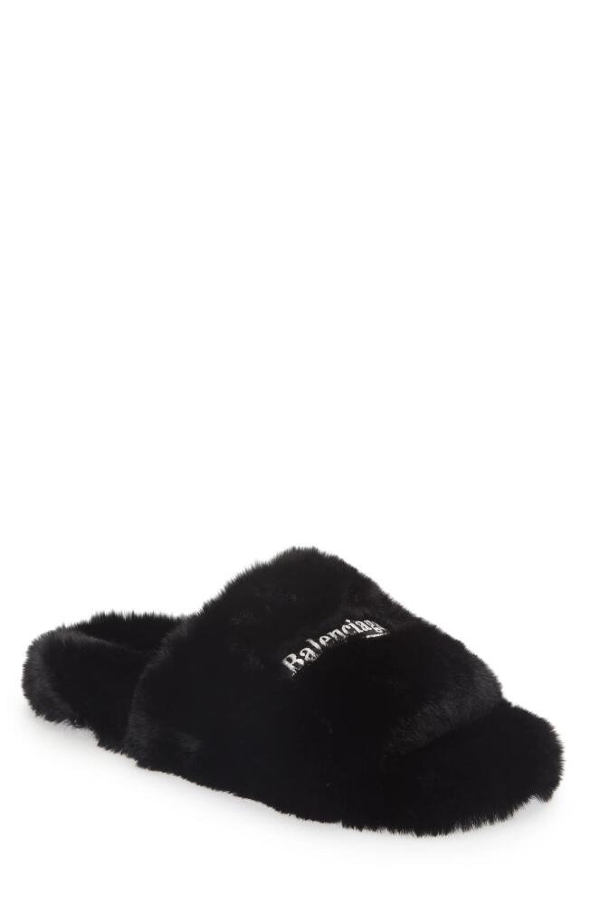 Balenciaga Furry Faux Shearling Slide Sandal in Black Cover