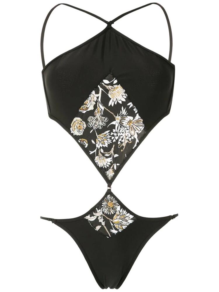 Amir Slama floral print embroidered one-piece - Black Cover