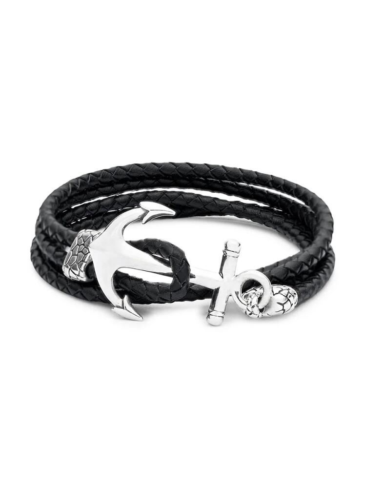 Eli Pebble Men's Stainless Steel Anchor & Leather Wrap Bracelet Cover