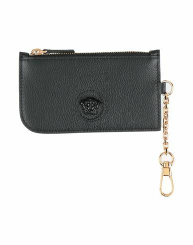 Versace Woman Coin purse Black Leather Cover