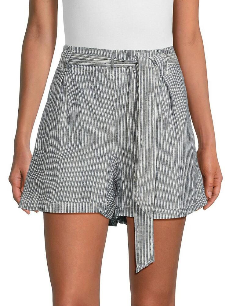 Max Studio Women's Belted Linen Blend Shorts - Grey Multicolor Cover