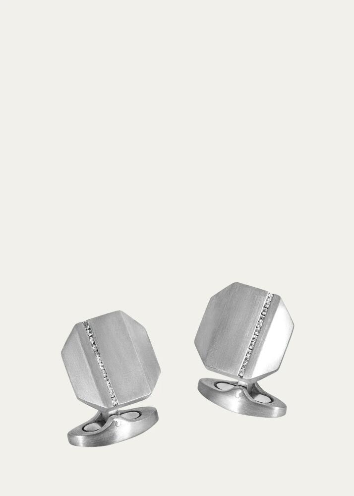 Tateossian Men's Brushed Titanium Octogonal Cufflinks with Diamonds Cover