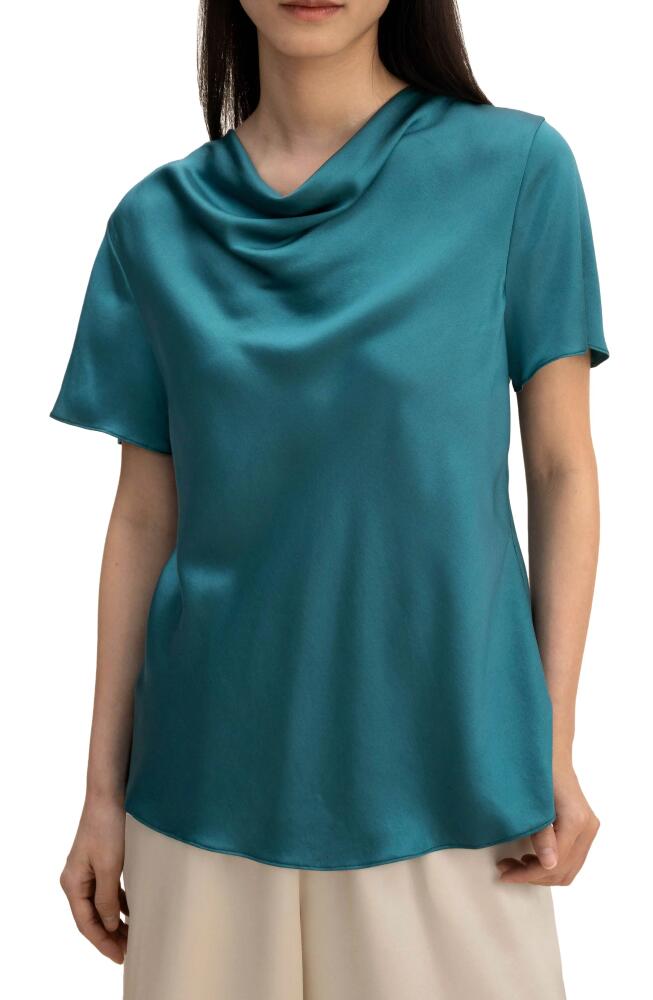 Lilysilk Cowl Neck Short Sleeves Silk T-Shirt in Adriatic Blue Cover