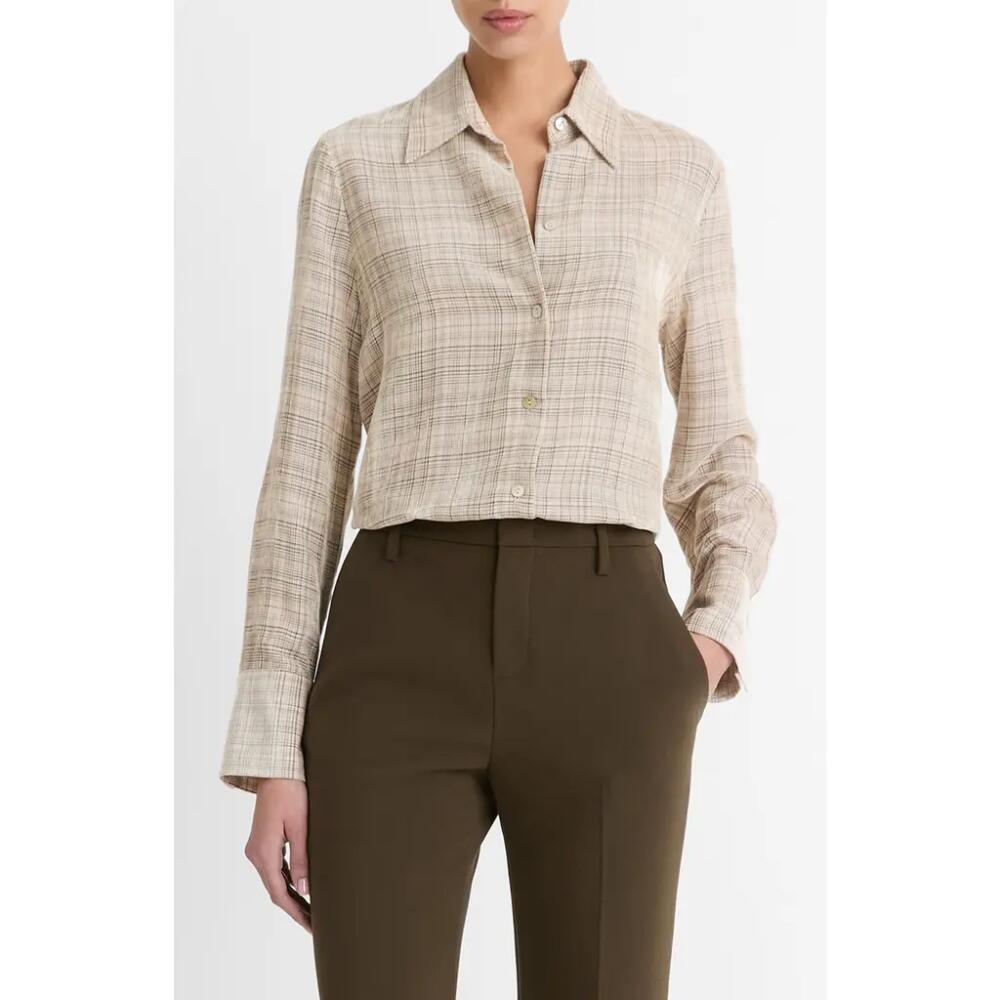 Vince Textured Plaid Button-Up Shirt in Ceramic Multi Cover