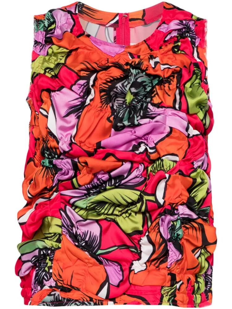 Comme Des Garçons gathered floral-print tank top - Orange Cover