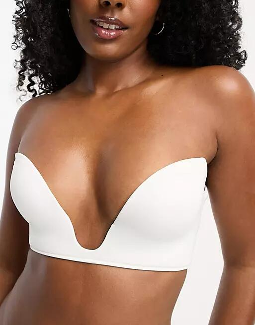 ASOS DESIGN microfiber moulded open front plunge bra in white Cover