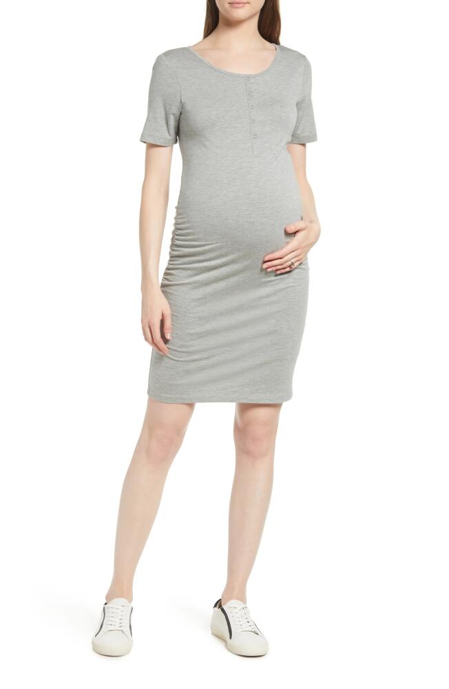 Angel Maternity Short Sleeve Henley Maternity Dress in Marl Grey Cover