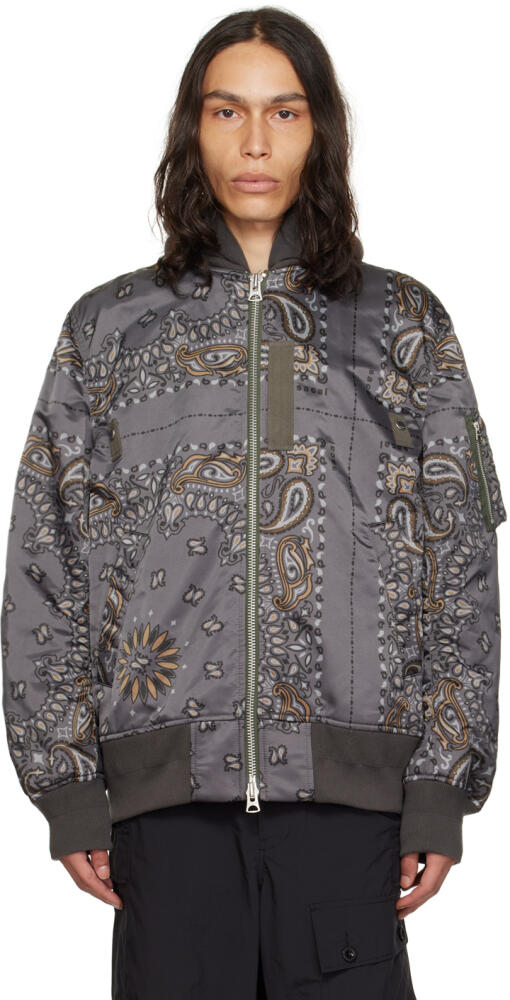 sacai Gray Bandana Print Bomber Jacket Cover