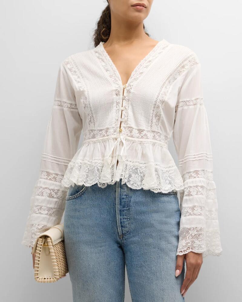 LoveShackFancy Mindy Cotton Lace Pintuck Blouse Cover