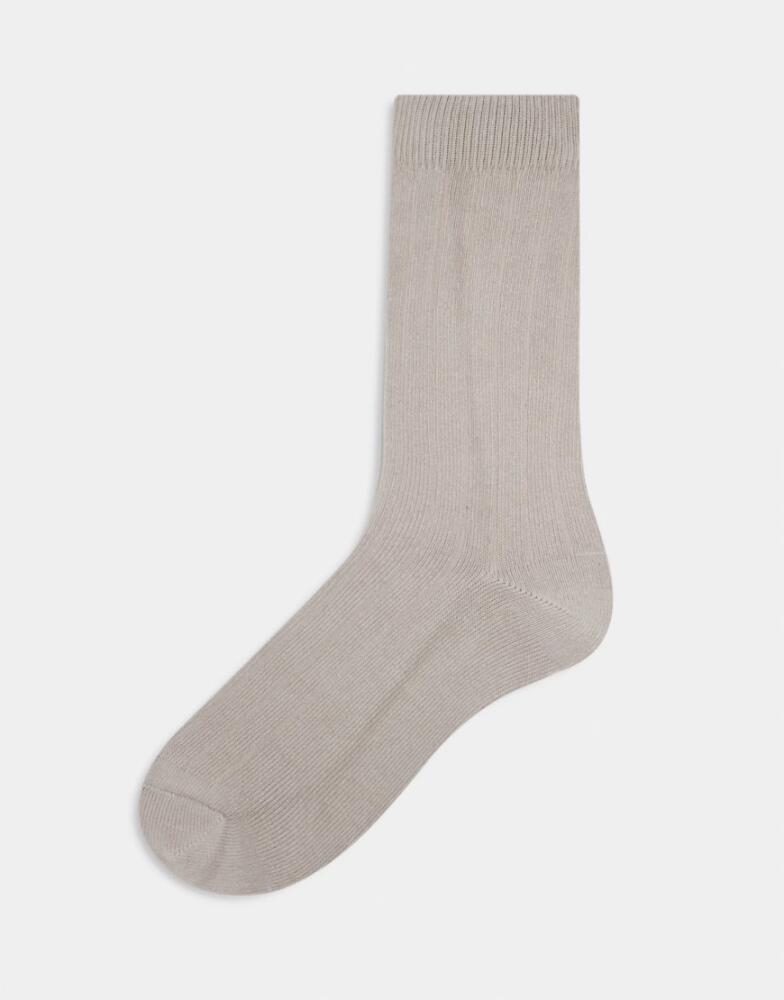 ASOS DESIGN rib socks in taupe-Neutral Cover