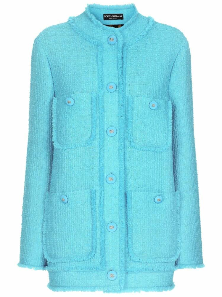 Dolce & Gabbana round-neck buttoned tweed jacket - Blue Cover