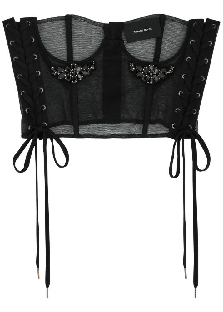 Simone Rocha Crystal-embellished Mesh Corset top - Black Cover