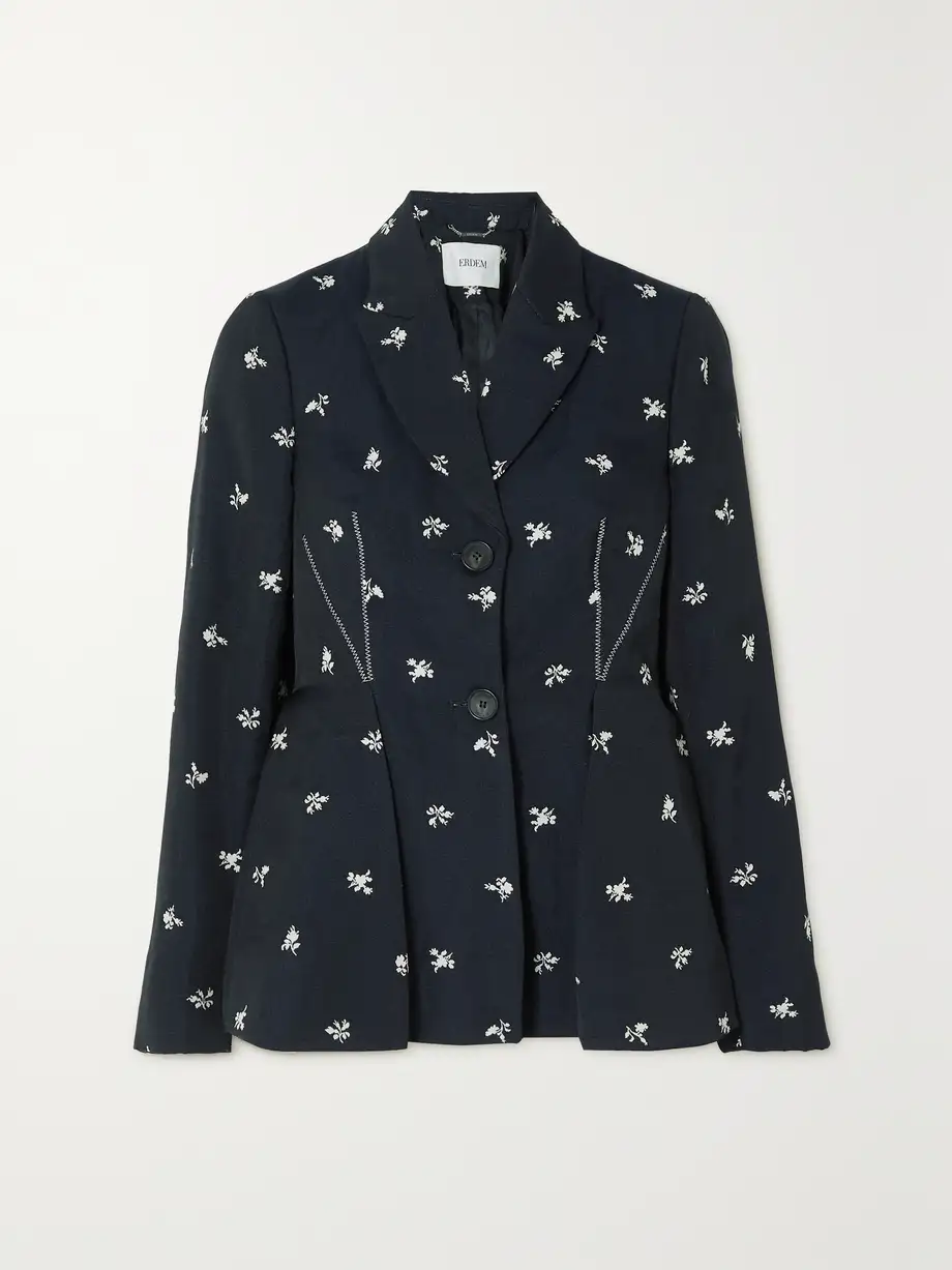 Erdem - Floral-jacquard Peplum Blazer - Blue Cover