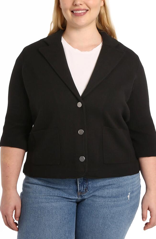 MINNIE ROSE Three-Quarter Sleeve Cotton Blend Knit Blazer in Black Cover