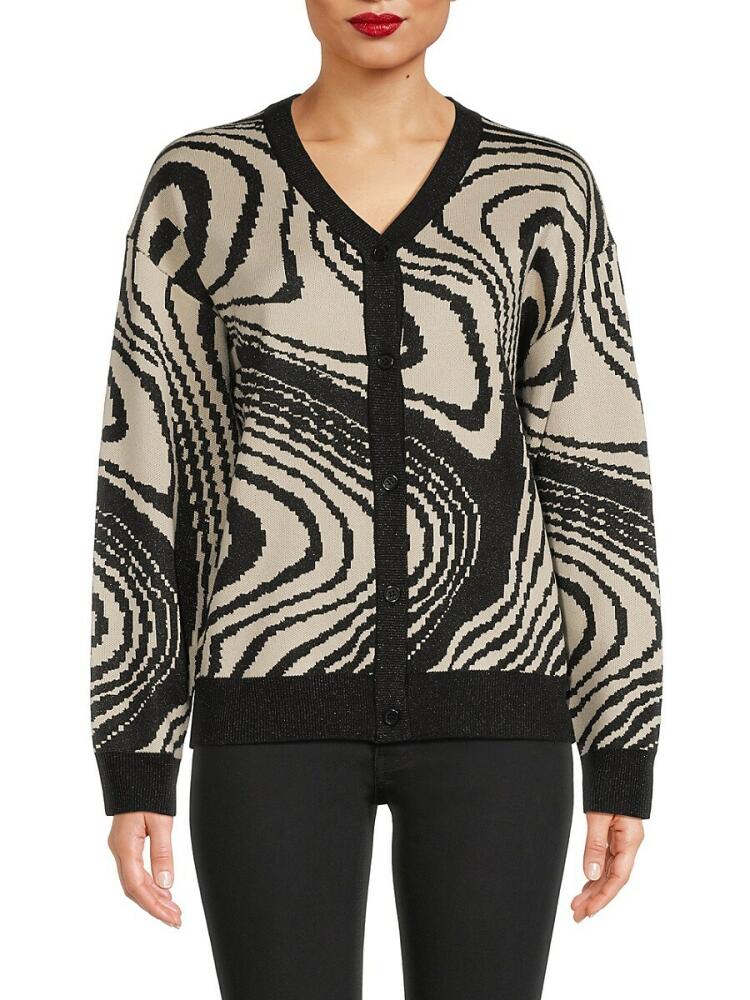 YAL New York Women's Metallic Abstract Cardigan - Black Beige Cover