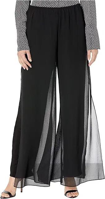 Alex Evenings Chiffon Straight Leg Overlay Pants (Black) Women's Dress Pants Cover