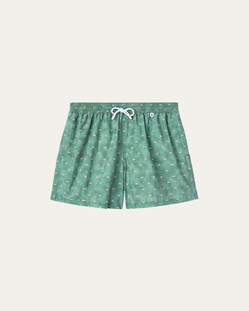 Loro Piana Men's Sailboat-Print Nylon Swim Trunks Cover