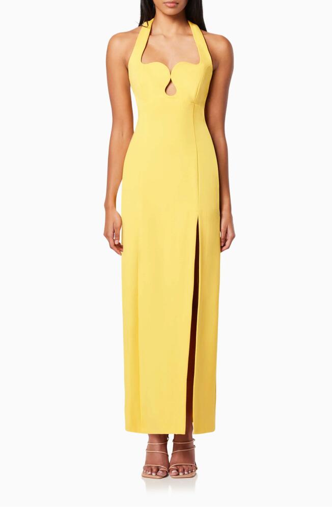 Elliatt Tuning Halter Neck Column Gown in Yellow Cover