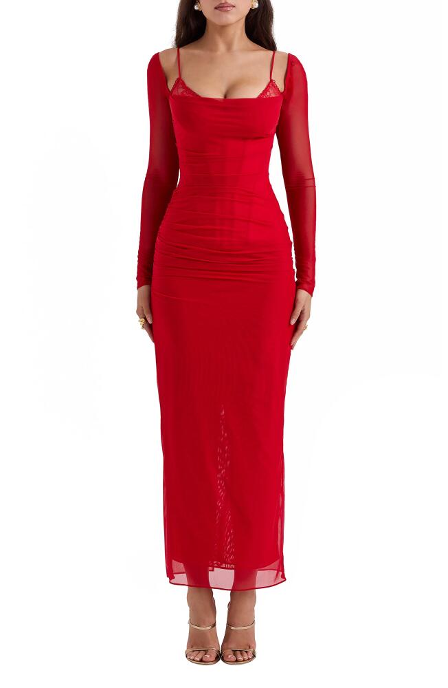 HOUSE OF CB Katrina Lace Mesh Long Sleeve Gown in Red Cover