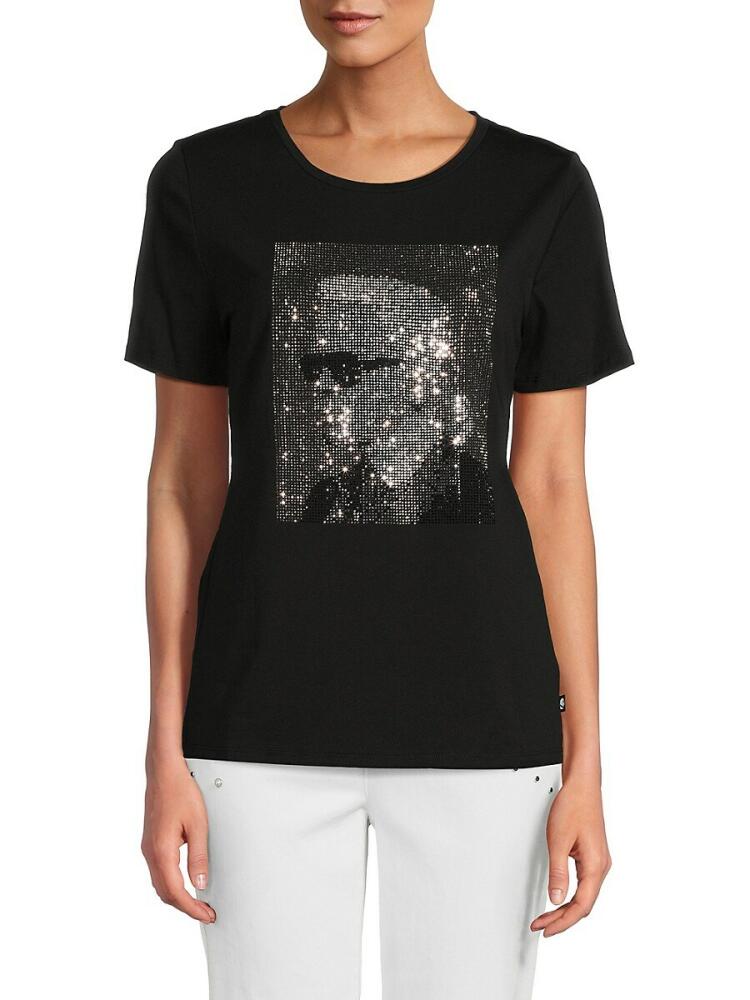 Karl Lagerfeld Paris Women's Glitter Graphic Tee - Black Cover