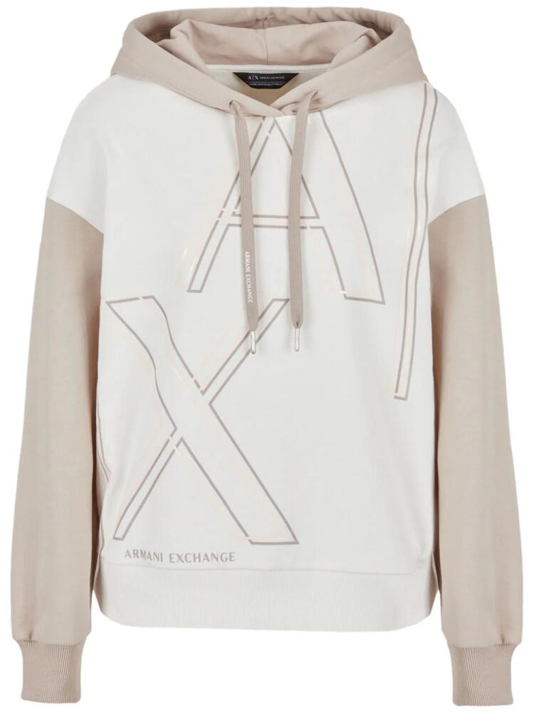 Armani Exchange logo-print two-tone fleece hoodie - Neutrals Cover