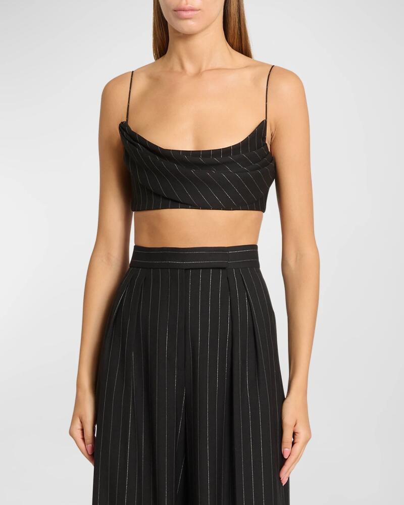 Alex Perry Metallic Pinstripe Drape Crop Tank Top Cover