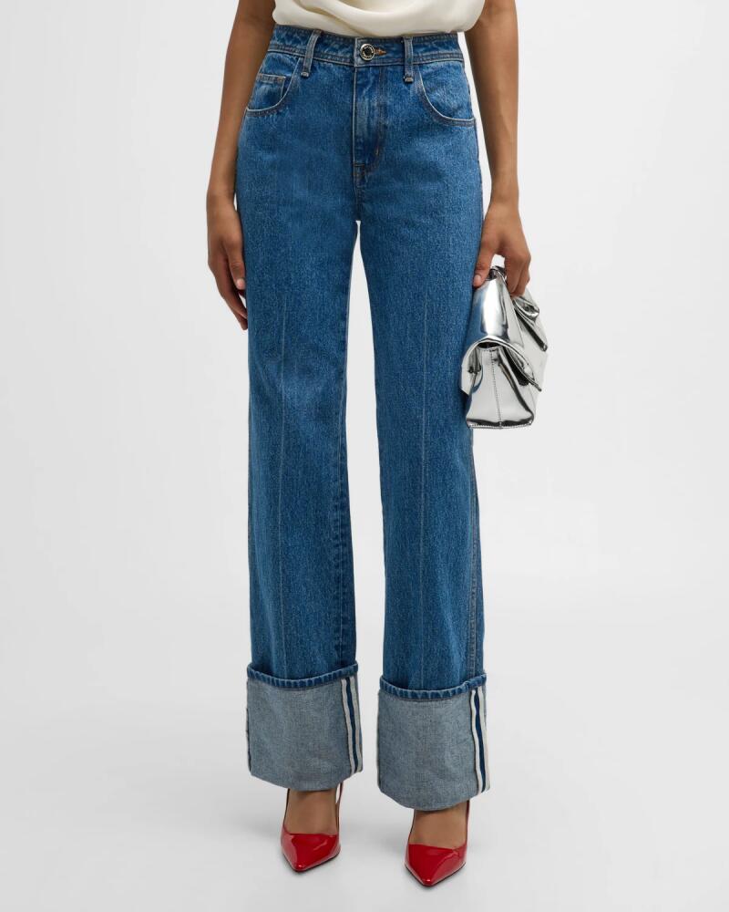 Brandon Maxwell Alexa Wide-Leg Cuffed Denim Jeans Cover