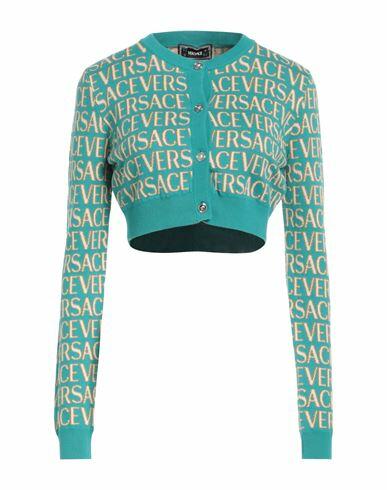 Versace Woman Cardigan Turquoise Cotton, Vinyon Cover