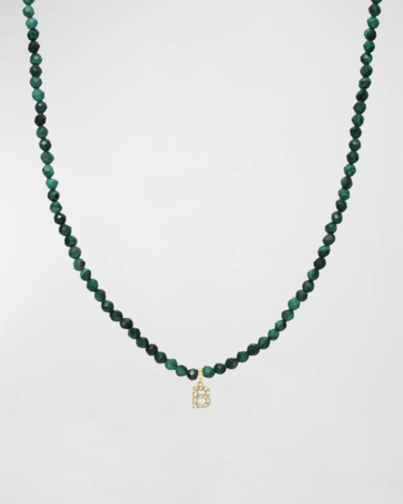 Zoe Lev Jewelry Malachite Beaded Mini Diamond Spaced Initial Necklace Cover